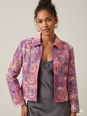 Anage Vintage Pink & Purple Embellished Tie-Dye Jacket Wearable Art Deadstock